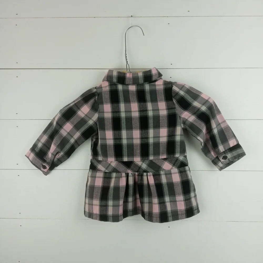 Calvin Klein girls 3-6 mos light pink with gray plaid long sleeve ruffle dress